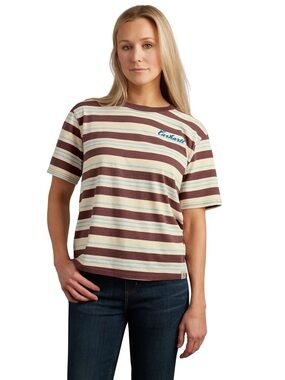 Carhartt Striped Short Sleeve Tee in Brown, Cream, Light Blue